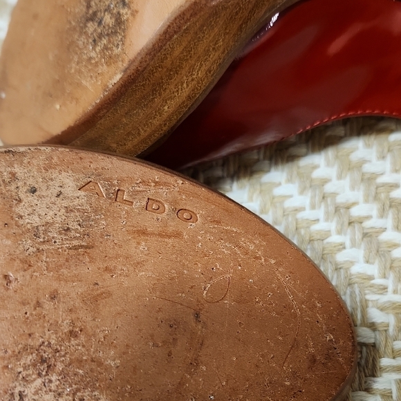 ALDO Y2K Red Real Patent Leather Platform Heels 37 Peeptoe Retro - Picture 9 of 10